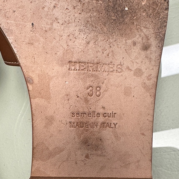 Hermes Brown Oran Leather Slide Sandals - Picture 3 of 4